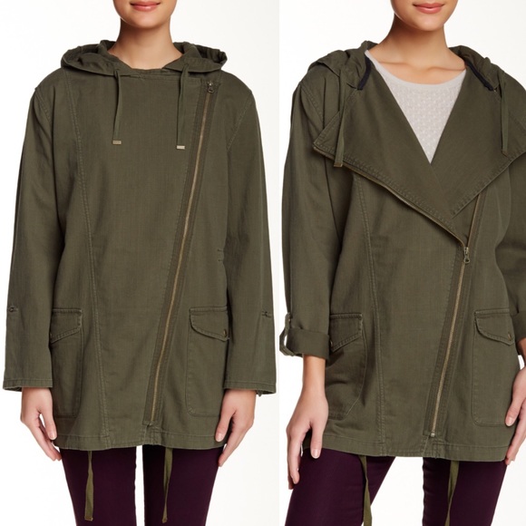 BNCI Blanc Noir | Asymmetrical Zip Long Olive Coat - Picture 2 of 8